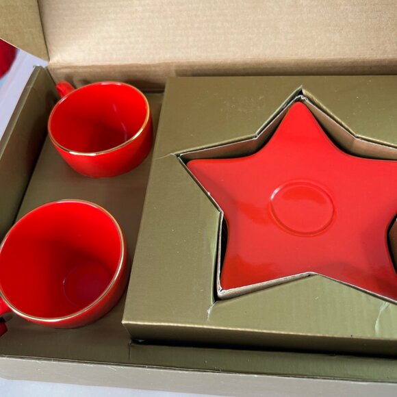 Williams-Sonoma Red Star Cup & Saucer Set Holiday Dessert Espresso Holiday - Picture 7 of 12